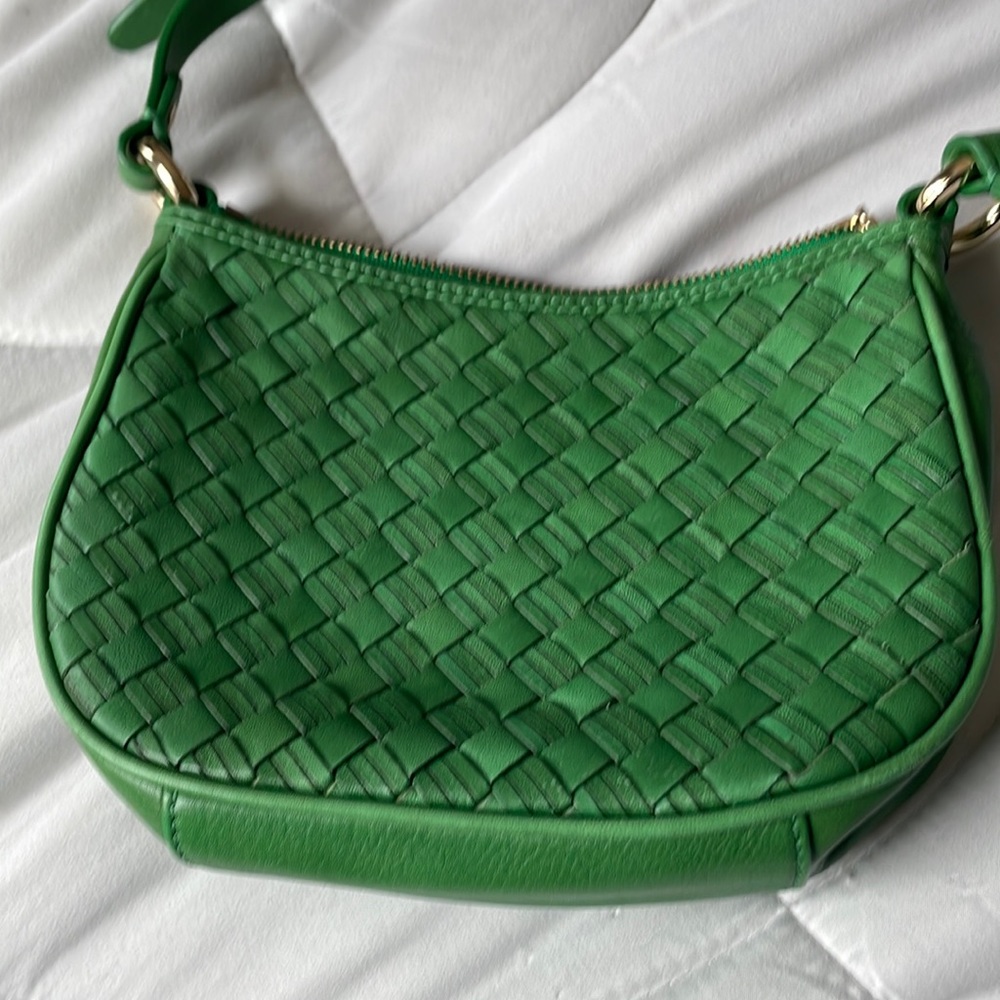 Vintage Green Cole Haan braided leather crossbody purse